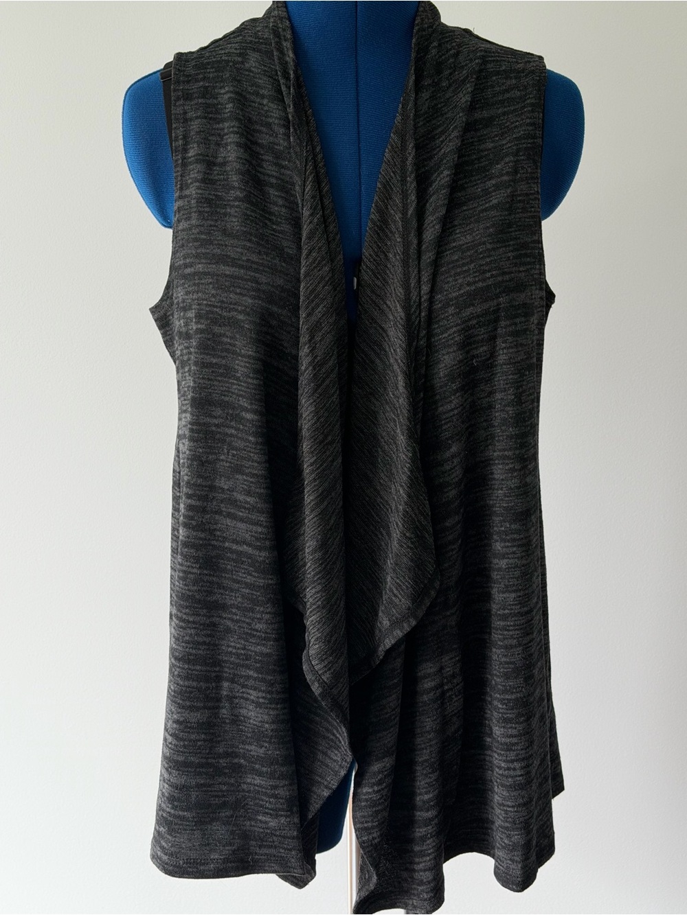 LOGO by Lori Goldstein Sleeveless Draped Open-Front Cardigan Vest - Charcoal